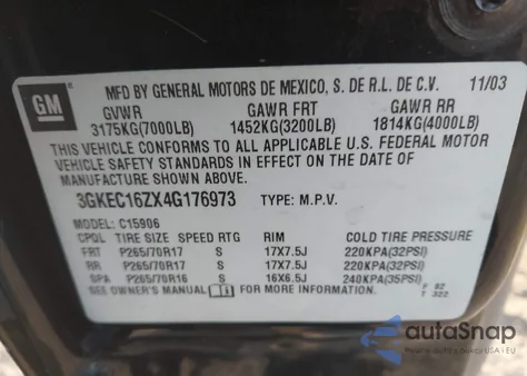2004 GMC Yukon Xl 1500 Slt z USA, uszkodzony, nr VIN 3GKEC16ZX4G176973